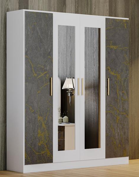 Product photograph of Dalia Grey Italian 4 Door Wardrobe With Mirrors from Choice Furniture Superstore.